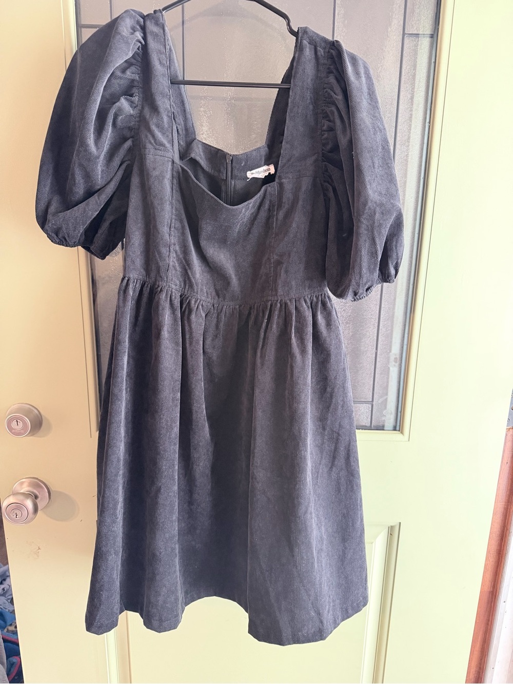 Black Puff Sleeve Corduroy Dress